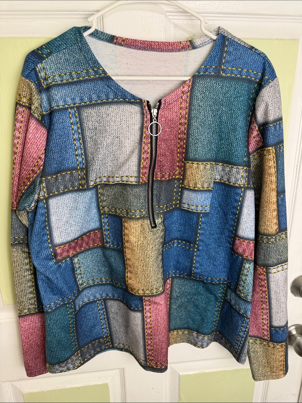 Colorblock Patchwork Half-Zip Top - Multicolor - Picture 2 of 9
